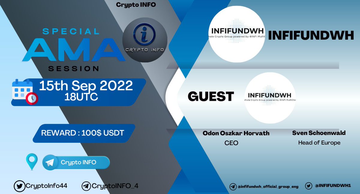Dr_Abilanoor's tweet photo. 📢 𝐖𝐄're thrilled to announce our next #AMA with @INFIFUNDWH1 on 15Sep 2022, 18UTC

💰 Reward Pool: 100$ 
📍 Venue: https://t.co/fD3usyZtc0

〽️𝐑𝐔𝐋𝐄𝐒;
✅ Follow @CryptoInfo44 &amp; 
@INFIFUNDWH1 
✅ Like, Retweet &amp; Comment Your Questions 
✅ Tag 3 friends https://t.co/gfjLxTQYiq