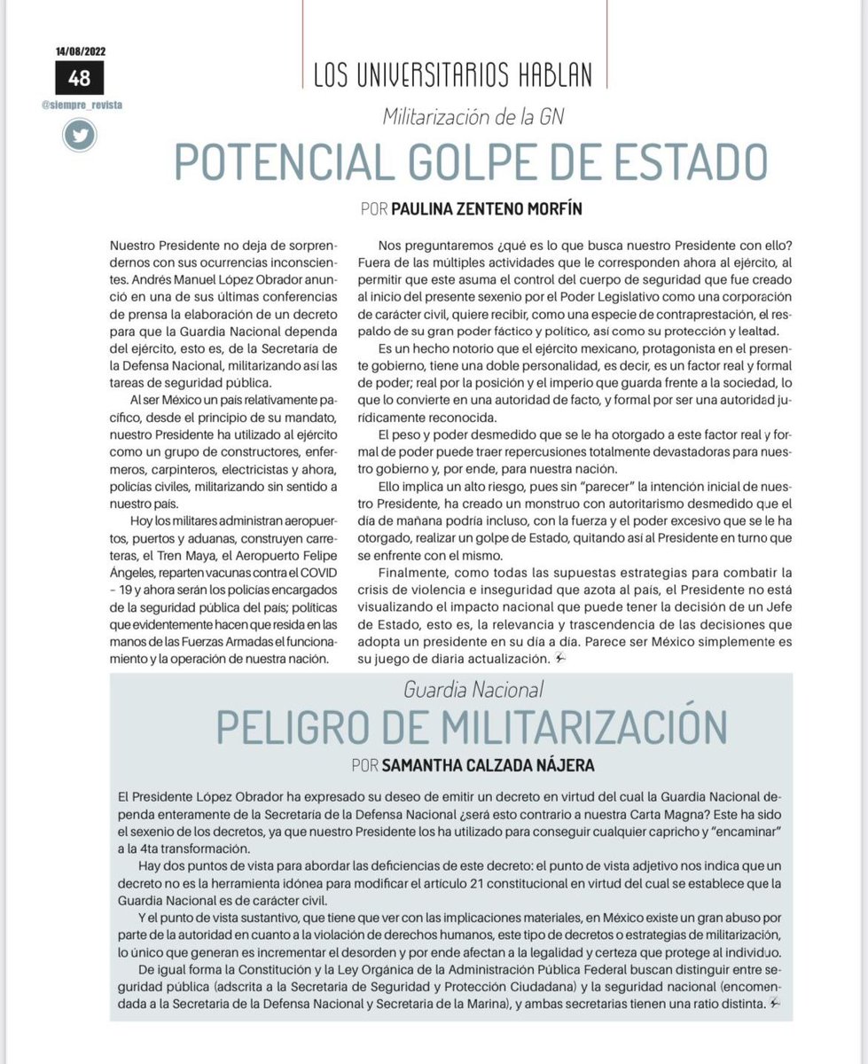 Militarización de la guardia nacional, potencial golpe de Estado