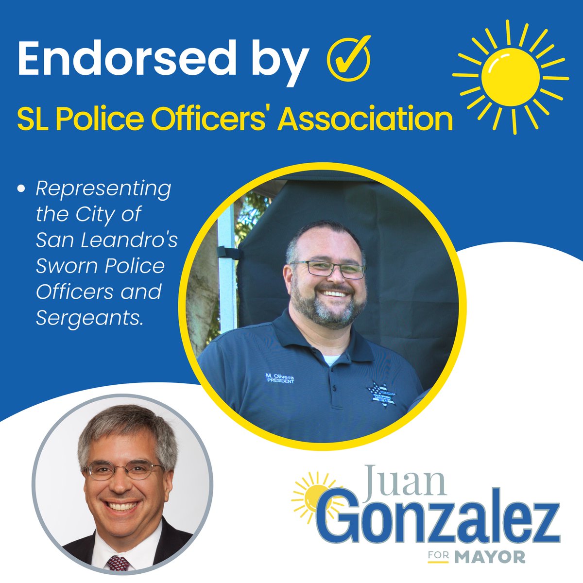 JuanGonzalezSL's tweet photo. I am honored and excited to have the endorsement of the @SanLeandroPOA. I look forward to partnering with them to ensure that all San Leandrans feel safe in our community. 

View their website announcement here: https://t.co/PlybwAI1vQ

#SanLeandroCares #BrighterFuture4SL #BF4SL https://t.co/z44reZUx1e