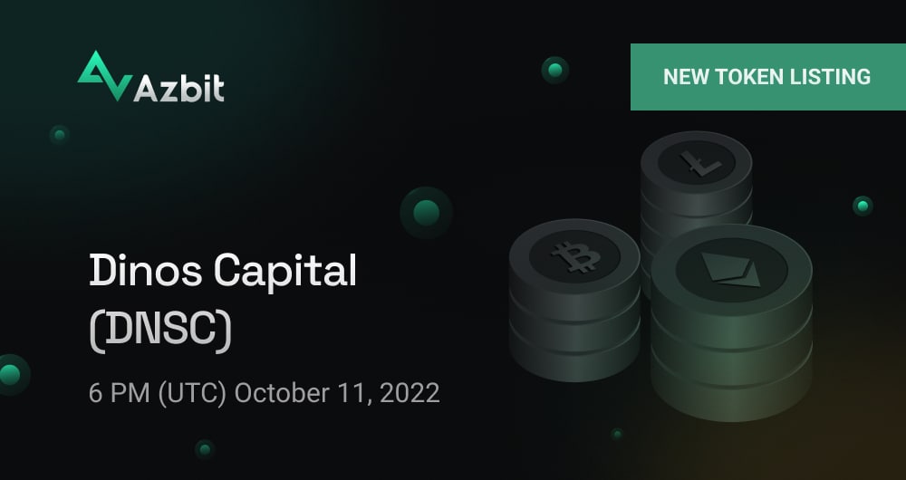 DinosCapital's tweet photo. New Listing: DNSC

Dear customers,
We are pleased to announce the upcoming listing 

Deposits, trading and withdrawals will open at 6 PM (UTC) October 11, 2022

🚀 Congratulations to the team and welcome to https://t.co/RFw5w6zwXb! https://t.co/Lm9FgYmckF