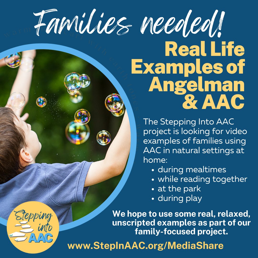 Hey all! I'm part of a project that is looking for real life examples of AAC within Angelman families. Check out the link below for more information. <a href="/angelman/">AngelmanSyndromeFdn</a> #SteppingIntoAAC 
StepInAAC.org/MediaShare