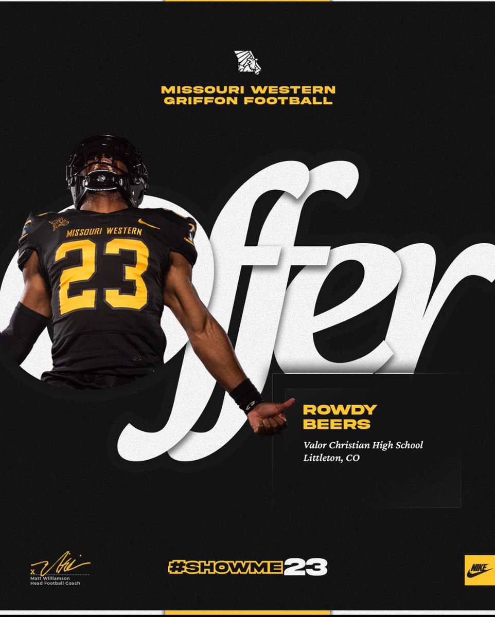 RowdyBeers_88's tweet photo. So excited and honored to receive an offer from Missouri Western State University!! Huge thank you to Coach Williamson! @CoachWillie @CoachMcGat @GoValorFootball @zachwilsonvalor @MWSU_Football https://t.co/1iMAUmTPl2