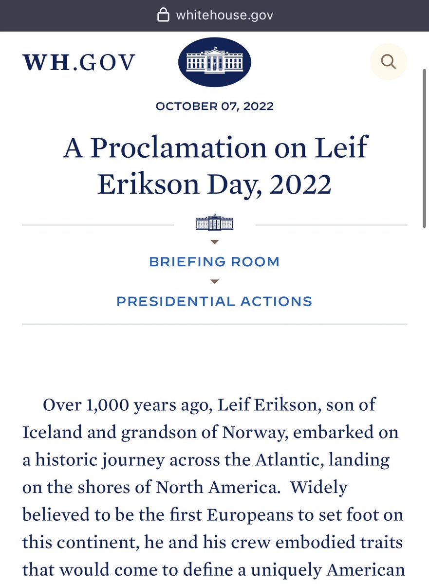 NailYourShoes's tweet photo. @smarkstrickland @LoewyLawFirm Interesting. White House ALSO issued proclamations for Indigenous People’s Day and “Leif Erikson Day”. 

One has to wonder if there’s such a thing as too many proclamations, if making so many on the same day cheapens them. https://t.co/rObodoQlcD