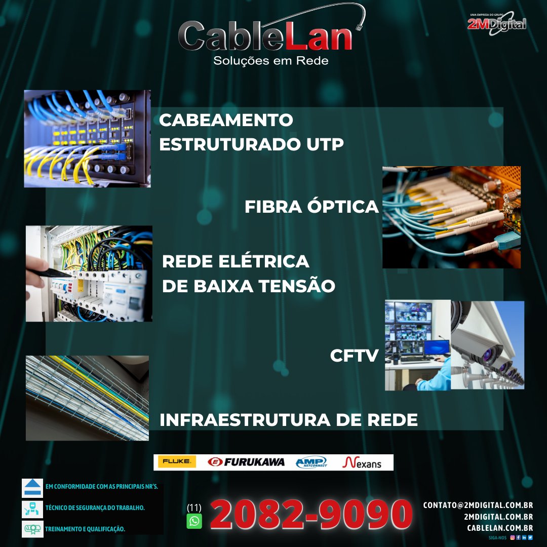digital_2m's tweet image. A Cablelan executa os serviços com qualidade e a garantia da 2M Digital. Equipe treinada, equipada e certificada.

Whats/Fone: (11) 2082-9090
contato@2mdigital.com.br

#2mdigitalinformatica
#cablelan
#cabeamentoestruturado
#cftv
#redeeletricabaixatensao
#infraestruturaderede