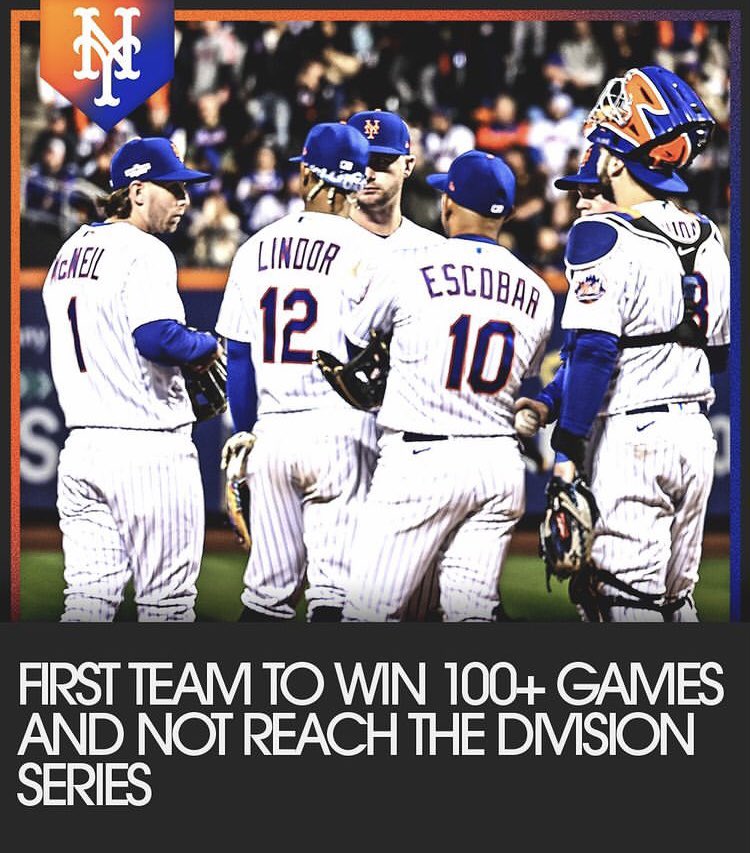 Haciendo historia los Mets 😬

1er equipo de 100 victorias o mas en NO llegar a las series divisionales 

Cuando la sonrisa se convierte en mueca 

La Gran Debacle?