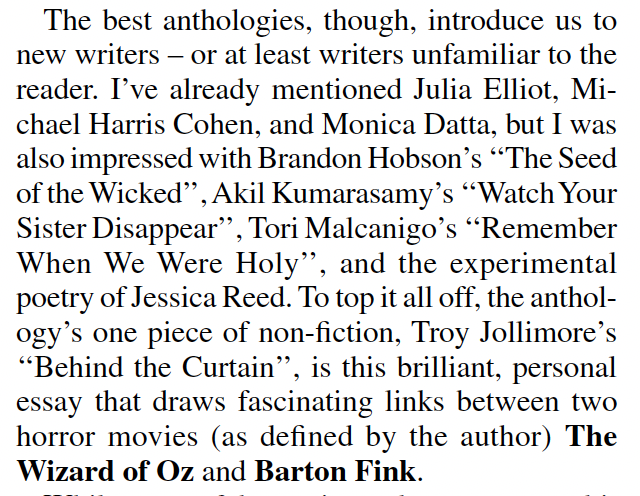 "Who better to speak to our anxieties, our paranoia, our terror than thirty talented poets and authors, several of whom have spent their careers exploring this most primal of emotions?"

Some highlights from <a href="/Mondyboy/">Ian Mond</a>'s review of Conjunctions:78, Fear Itself, in <a href="/locusmag/">Locus Magazine</a>:
