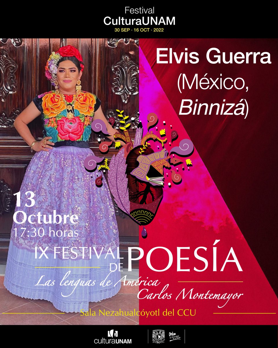 puic_unam's tweet photo. Jñaa nanna de dxi nahuiine’
ricá ñee xquelaguidi gunaa... 

Elvis Guerra, Poeta Zapoteca, presente en el Festival de Poesía las Lenguas de América🗓️ te espera mañana 13 octubre 17:30hrs sala nezahualcoyotl, CCU. 
 #festivalculturaunam #LenguasDeAmérica https://t.co/CcrRLGnI6Y