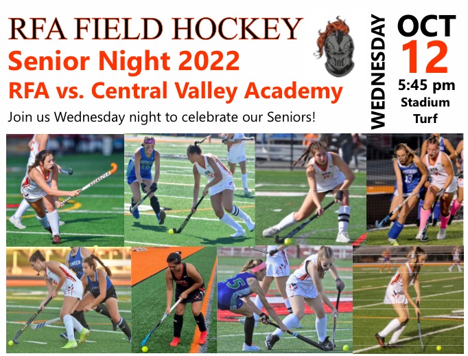 romecsd's tweet photo. Join up Wednesday, October 12 at 5:45 pm Stadium turf to celebrate the RFA Field Hockey girls #seniornight and RFA vs. CVA game https://t.co/kAIfbcjT8M