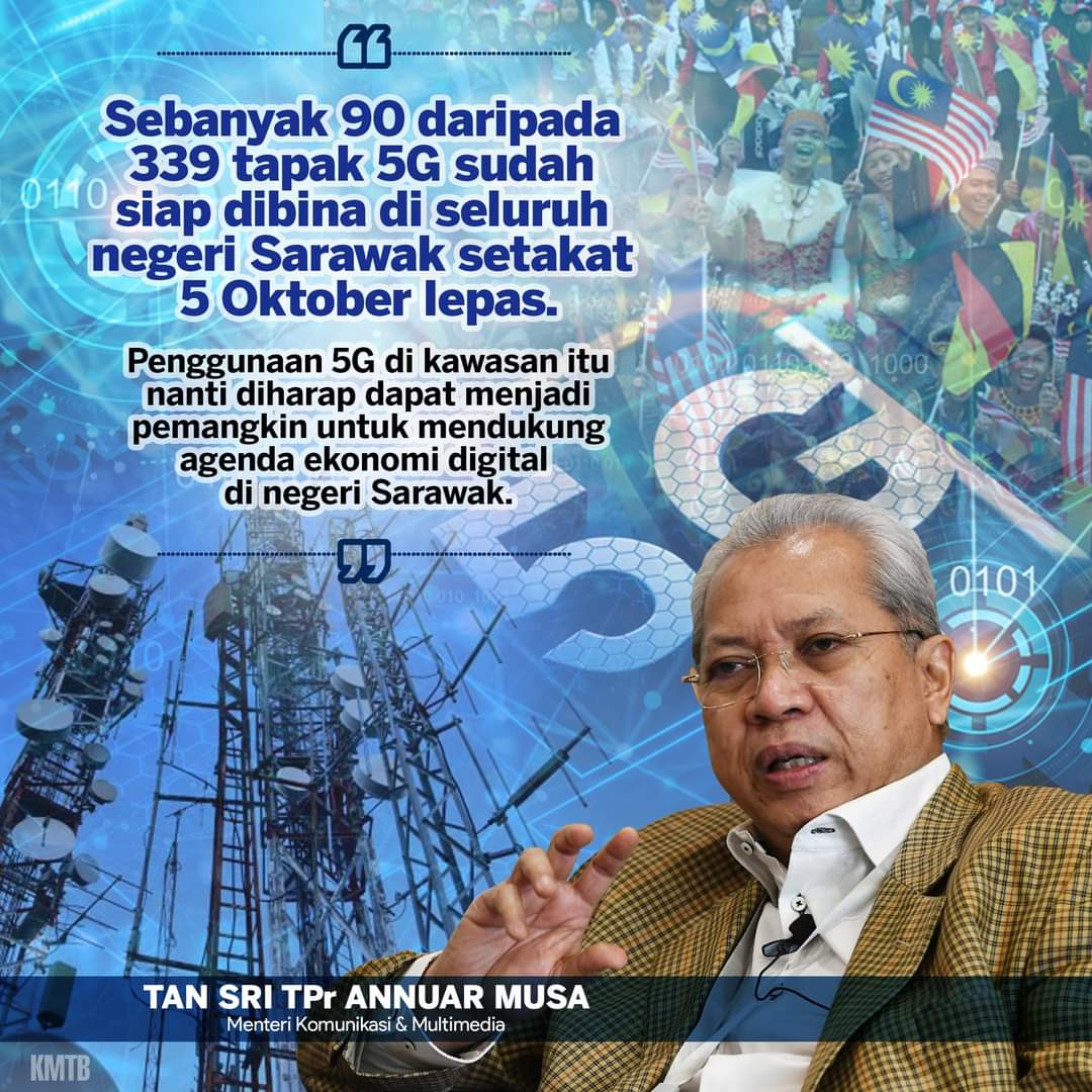 90 tapak 5G siap dibina di #Sarawak.

#KKOMM #TSAM 
<a href="/AnnuarMusa/">Annuar Musa</a> @kkmm_gov