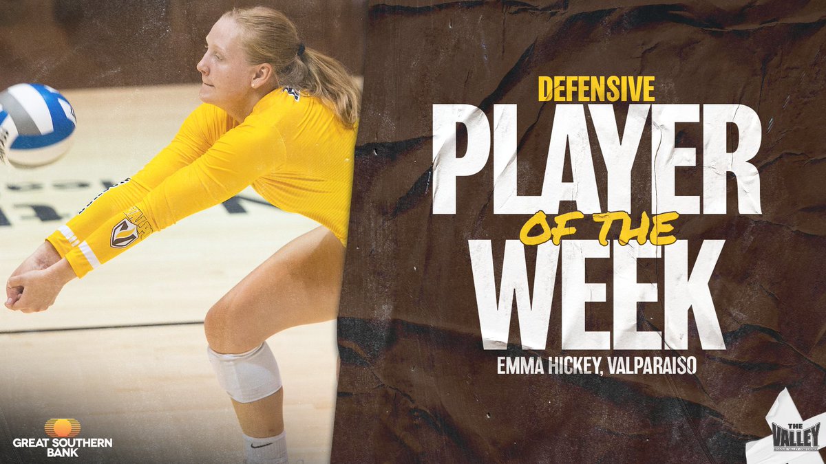 Defensive Player of the Week ⫸ Emma Hickey, <a href="/VU_VB/">Valpo Volleyball</a>

▪️ 37 digs in five-set win over Belmont. 
▪️ Averaged 7.25 digs/set as Valpo limited its opponents to 10.25 kills/set on .089 hitting.

Great Southern Bank | #TheValleyRunsDeep