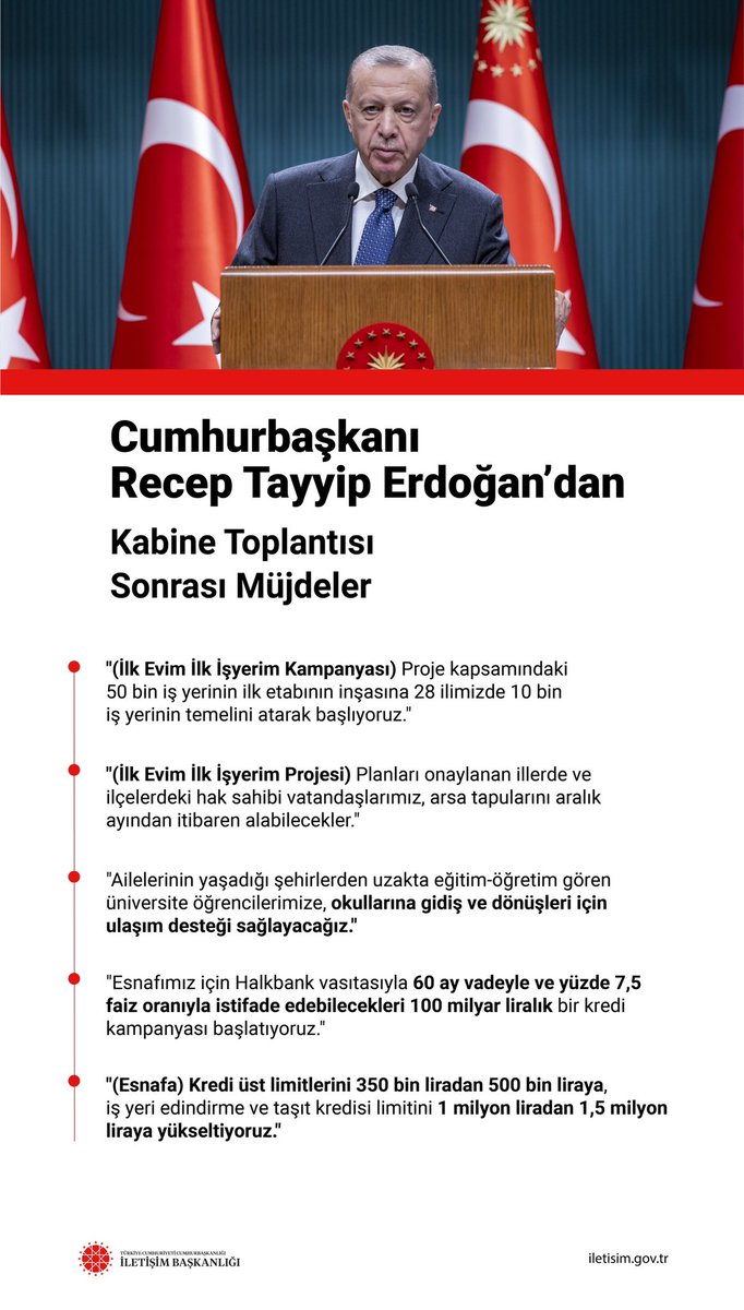 Cumhurbaşkanımız <a href="/RTErdogan/">Recep Tayyip Erdoğan</a>’dan Kabine Toplantısı sonrası müjdeler ⬇️