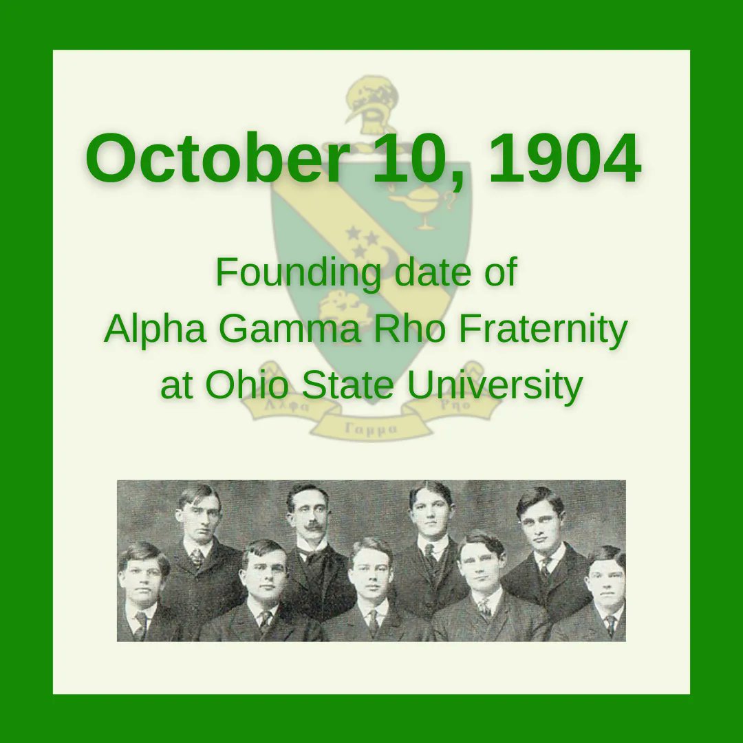 alphagammarho's tweet photo. Today, 118 years ago, was the very beginning of our Fraternity. Alpha Gamma Rho was founded at The Ohio State University on October 10, 1904.
#AlphaGammaRho #118yearsstrong #MakingBetterMen #tradition #agriculture #OurPurpose #118yearsofAlphaGammaRho https://t.co/25S9vdsCBU