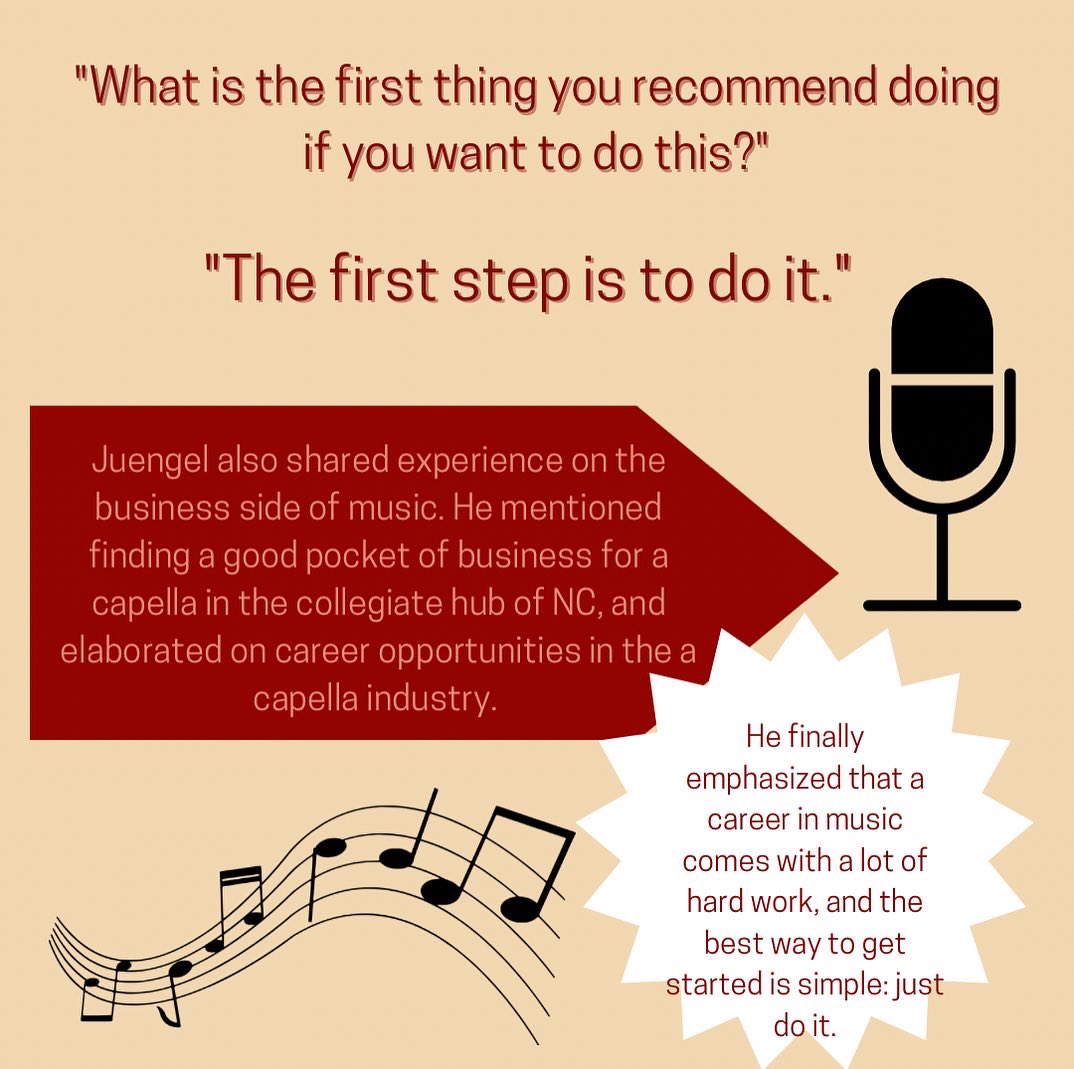 Elon music students and faculty had the opportunity to hear from Chris Juengel of  Liquid 5th Productions last week and learned a lot about a capella production and the music business. Here’s a quick recap!