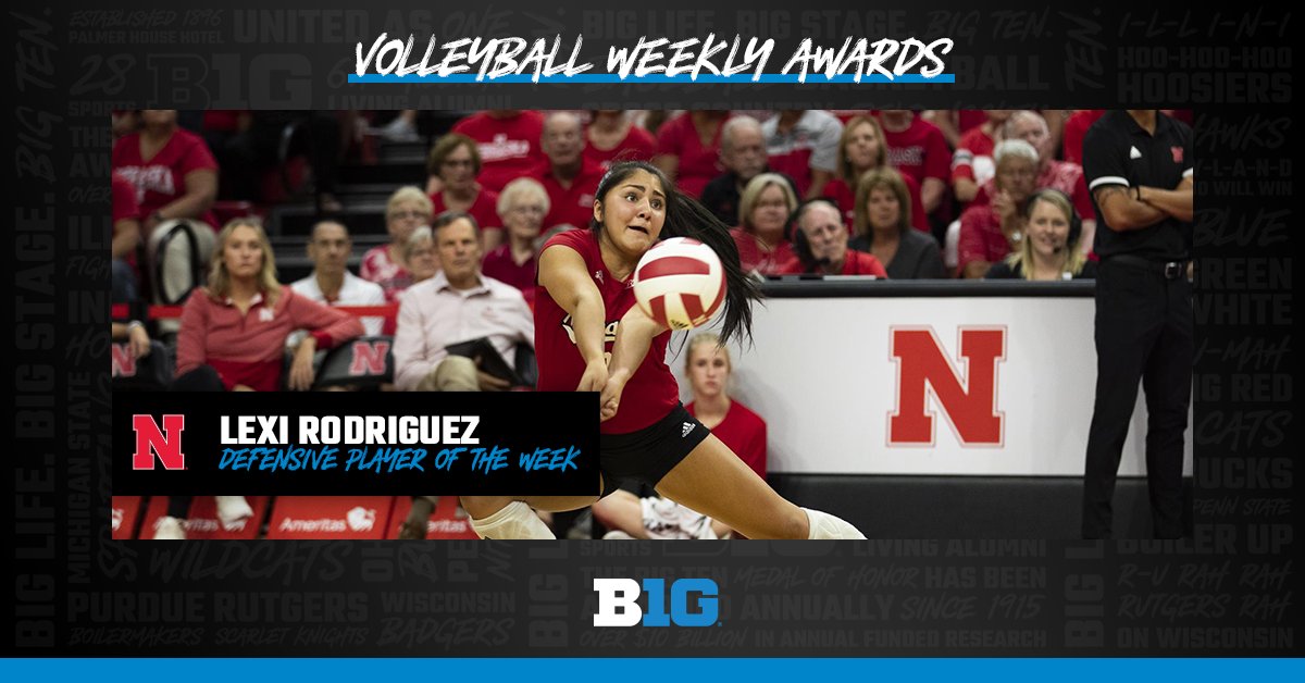 🏐 WEEKLY AWARDS 🏐

Lexi Rodriguez of @Huskervball is the #B1G Co-Defensive Player of the Week!

🔗 bit.ly/3RQfUuE

#B1GVolleyball x #GBR