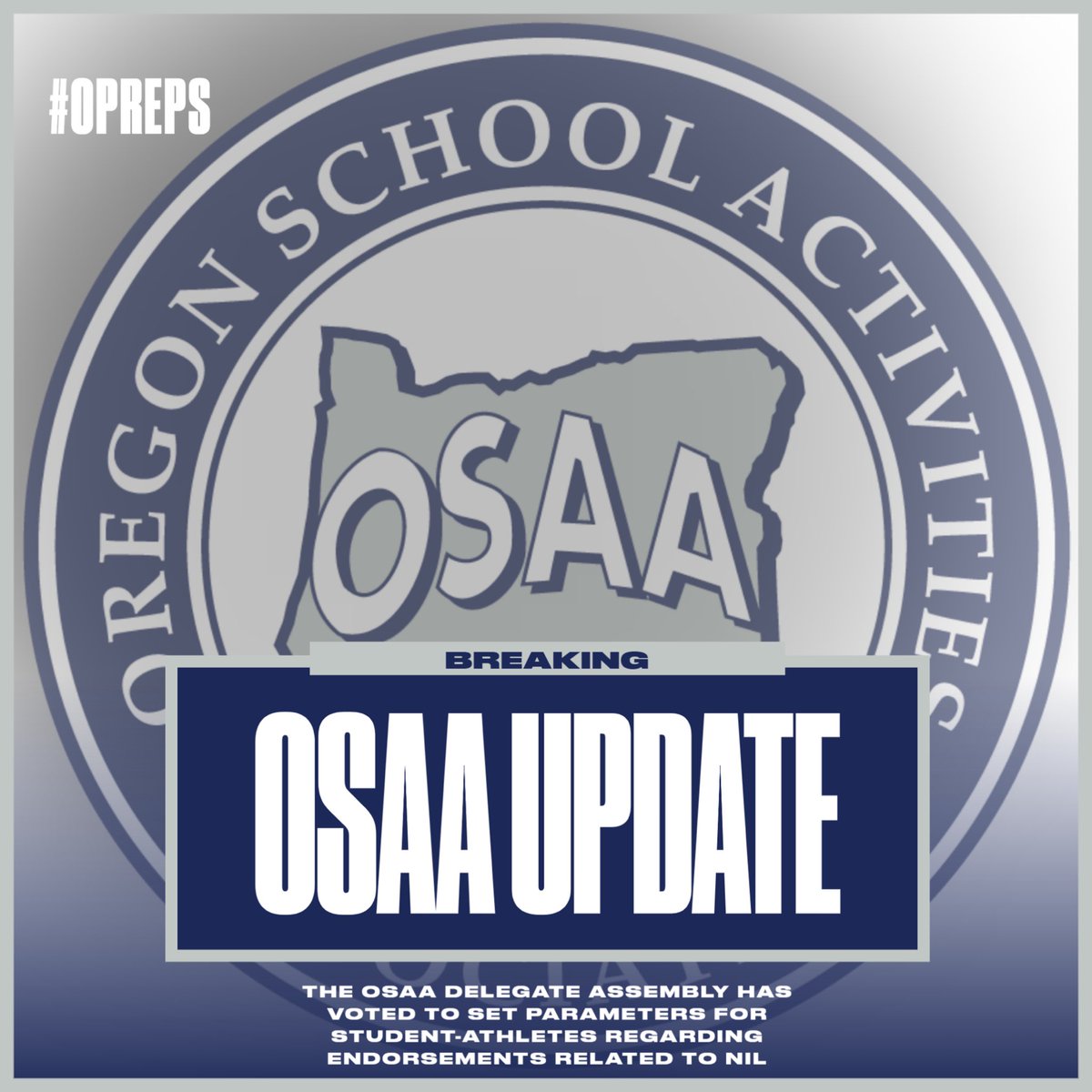 OSAASports's tweet photo. The OSAA Delegate Assembly has voted to set parameters for student-athletes regarding endorsements related to Name, Image, Likeness (NIL). 

#opreps https://t.co/r0aVOXfEUK