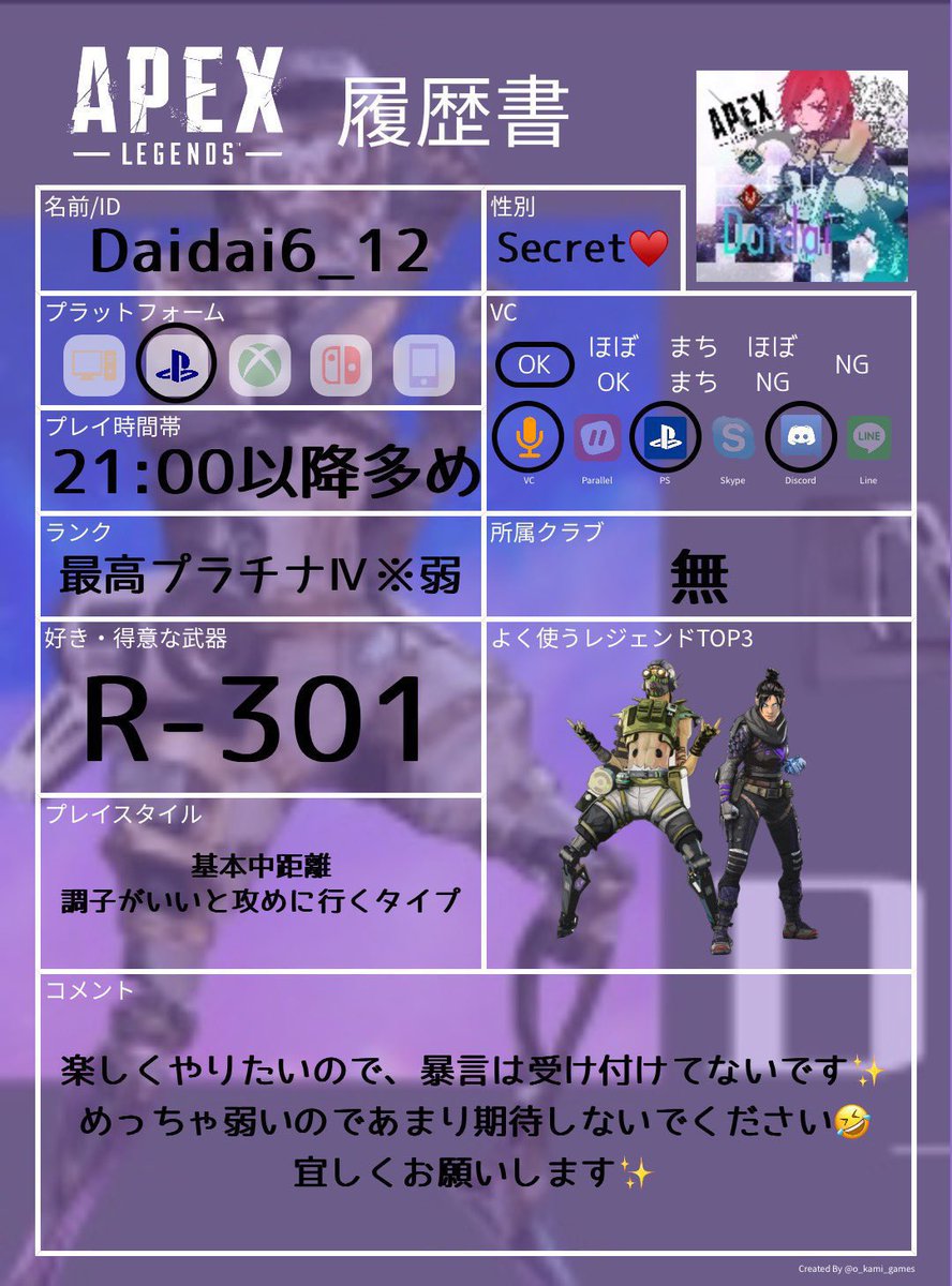 daigoro_0612's tweet photo. 最近少しづつゲームやり始めてますのでよければ一緒にプレイしませんか？
Twitchでチョイチョイ配信してます！

【Twitch】Daidai6_12
https://t.co/idyulkt5TV

【Geartics】
https://t.co/dqCbbamMUX

よかったらチャンネル登録もよろしくお願いします✨
#Apex募集 
#Fortnite 
#配信者
#Twitch https://t.co/7knEnFGCLG