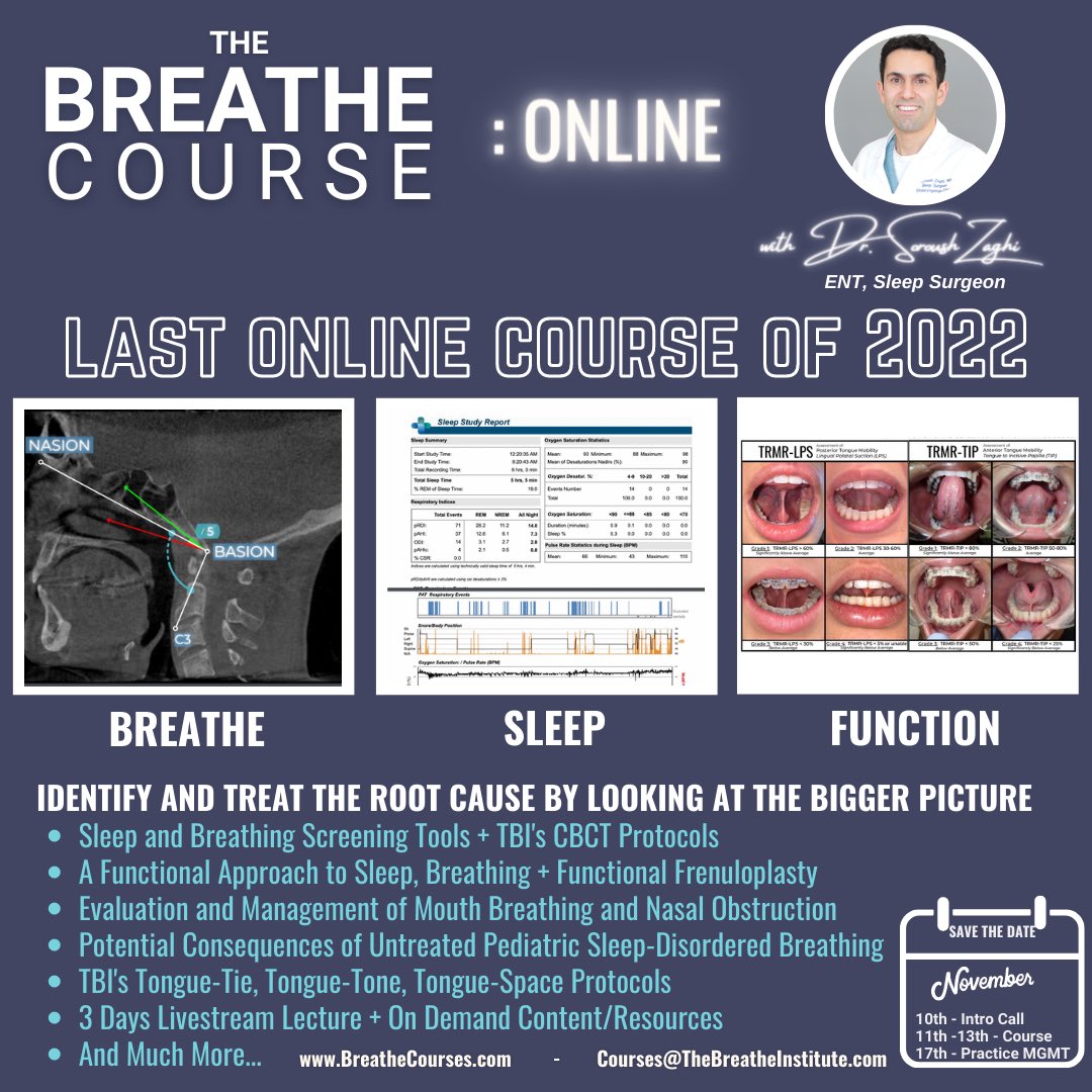 November 10th, 11th-13th, 17th
breathecourses.com

#BreatheCourses  #Courses #Dentist #AirwayDentistry #Tonguetie #TetheredOralTissues  #SleepdisorderedBreathing #Sleep #Function  #MyofunctionalTherapy #FunctionalFrenuloplasty #TheBreatheInstitute #AirwayHealth