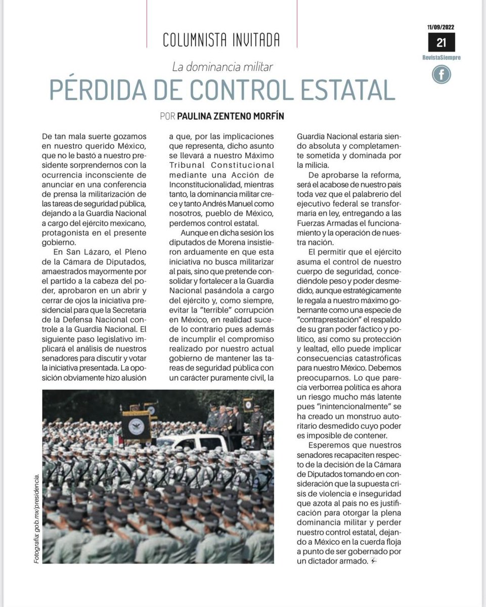La dominancia militar, pérdida de control estatal