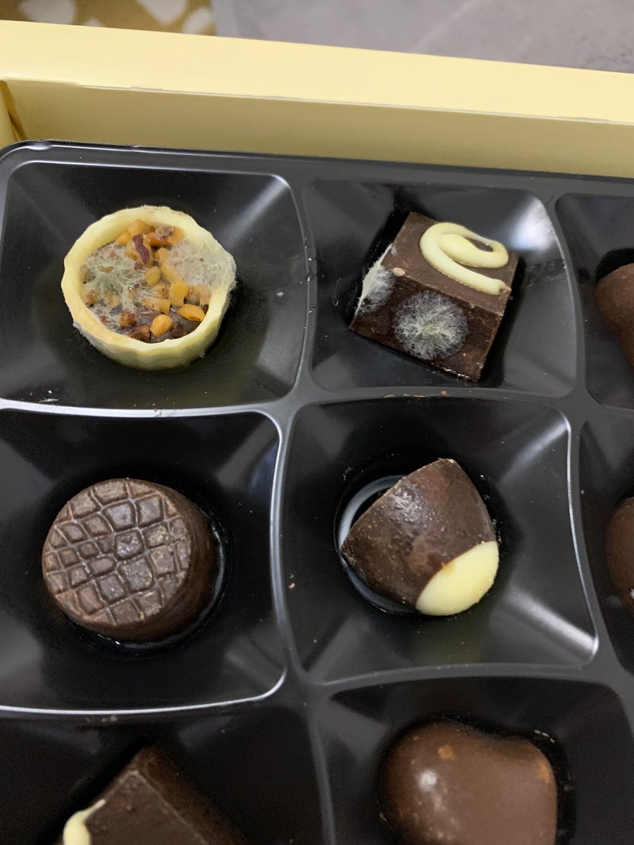ottodesignsshop's tweet photo. Opened a box of @lilyobriens chocolates for our anniversary tonight and they are plastered in mould , disgusting and really disappointing 😰😥 https://t.co/IemhFBsADu