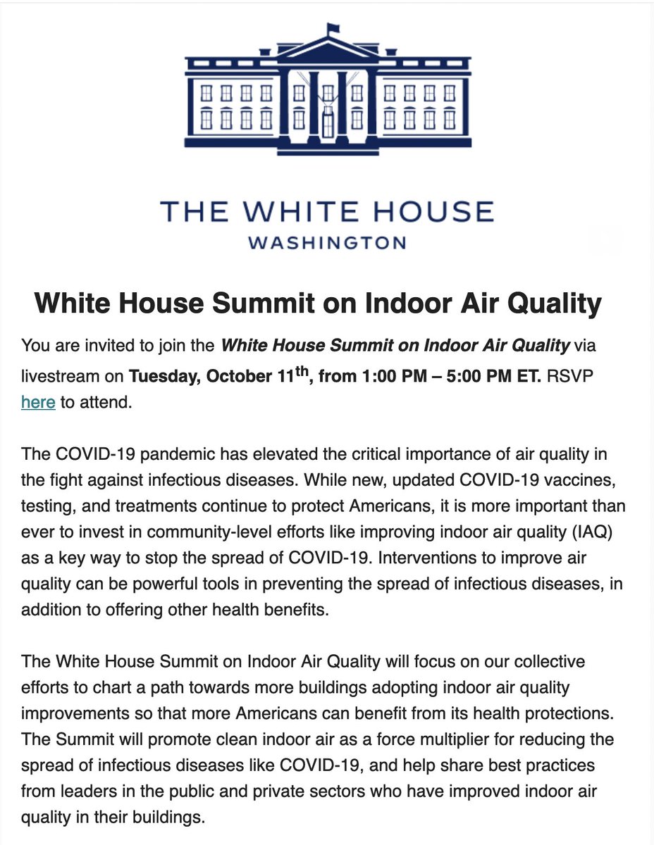 drdavidmichaels's tweet photo. Improving indoor air quality is essential for stemming COVID transmission, but also for stopping the spread of flu and other airborne pathogens. 

Tomorrow's White House Summit will spotlight advances in clean air. Register at https://t.co/RCElw8cJDX https://t.co/YAOaDKxKRw