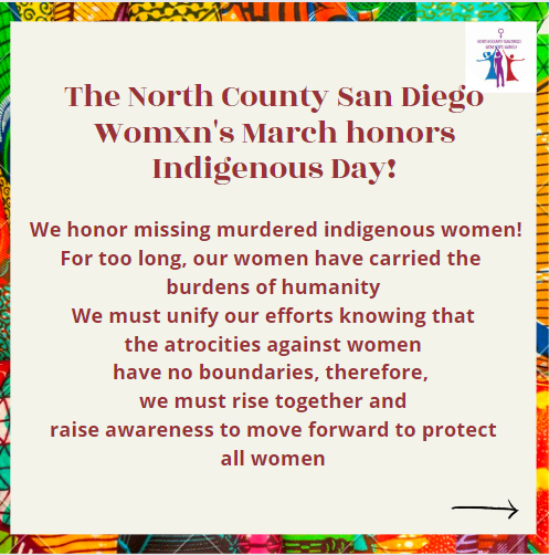 MarchNcsd's tweet photo. The North County San Diego Womxn's March honors Indigenous Day!
by Steff Sylver Saavedra https://t.co/aRBOsCDA4A
