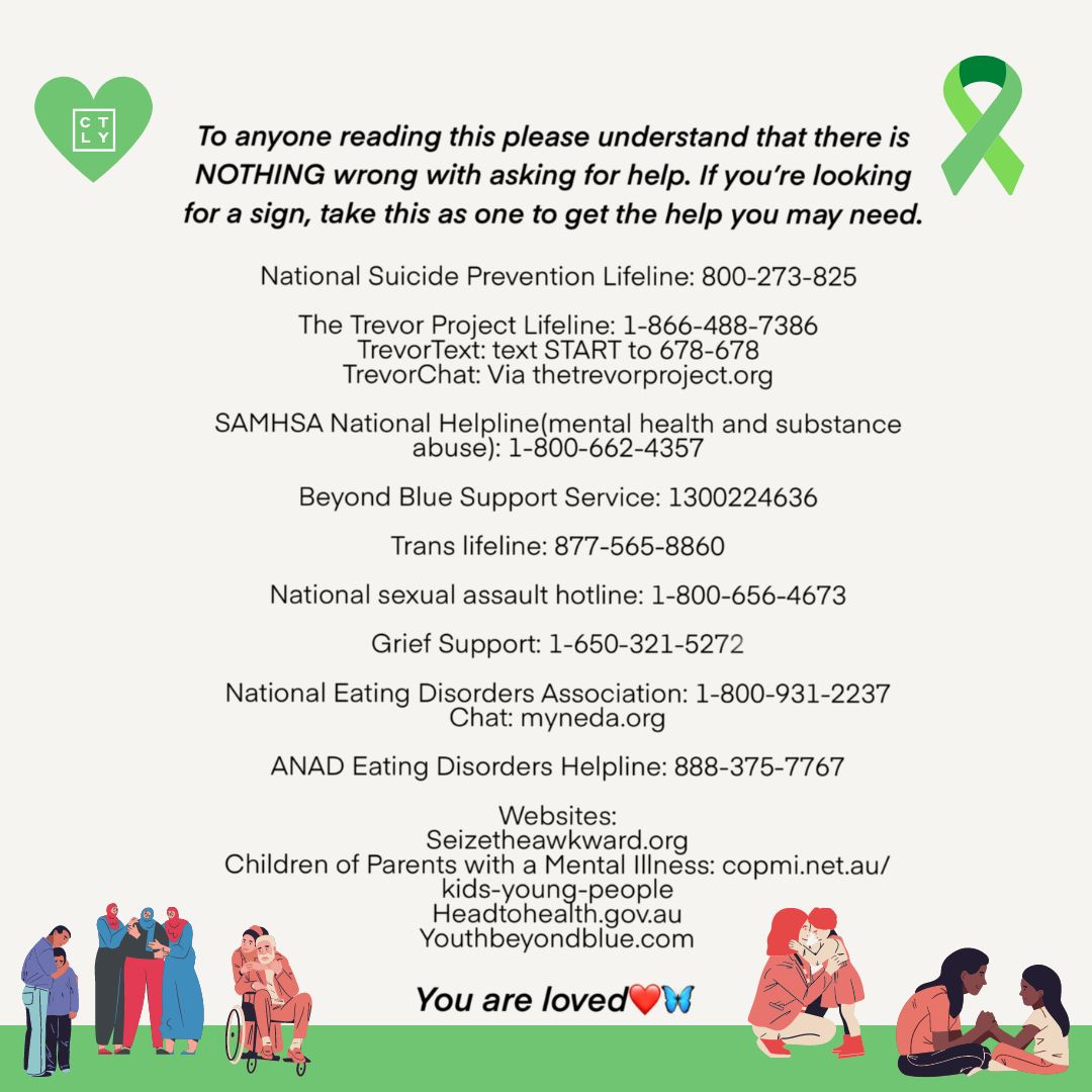 ctlyclothing's tweet photo. Happy World Mental Health Day! Always remember that you are not alone. If you are looking for a sign, take this as one to get the help you may need. Here are some resources you can contact for help💚 #WorldMentalHealthDay #YouMatter #ctlyclothing https://t.co/Ob5SMCIq2K