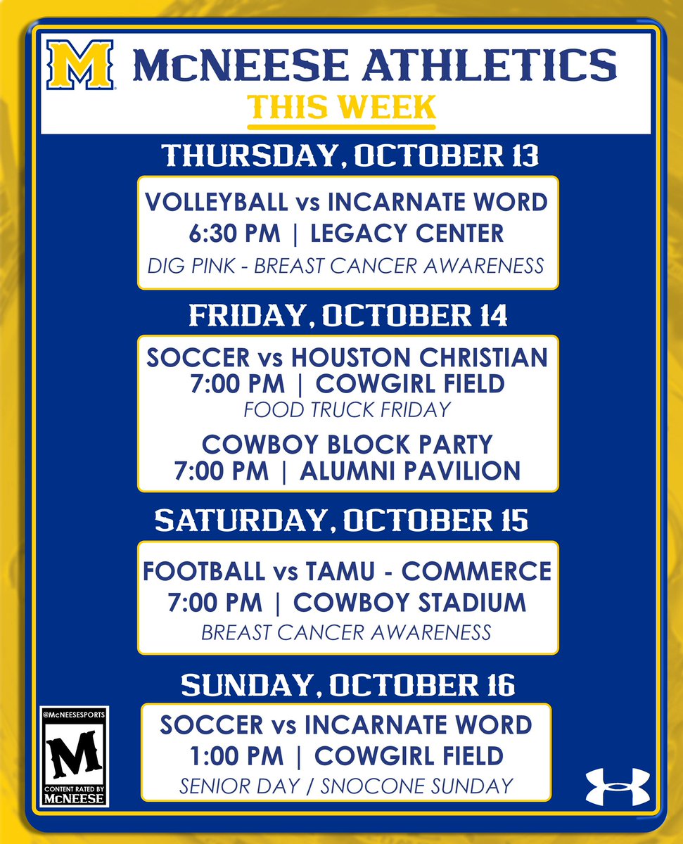 JAM-PACKED week for the Pokes! Come be a part of it🤠 

#GeauxPokes