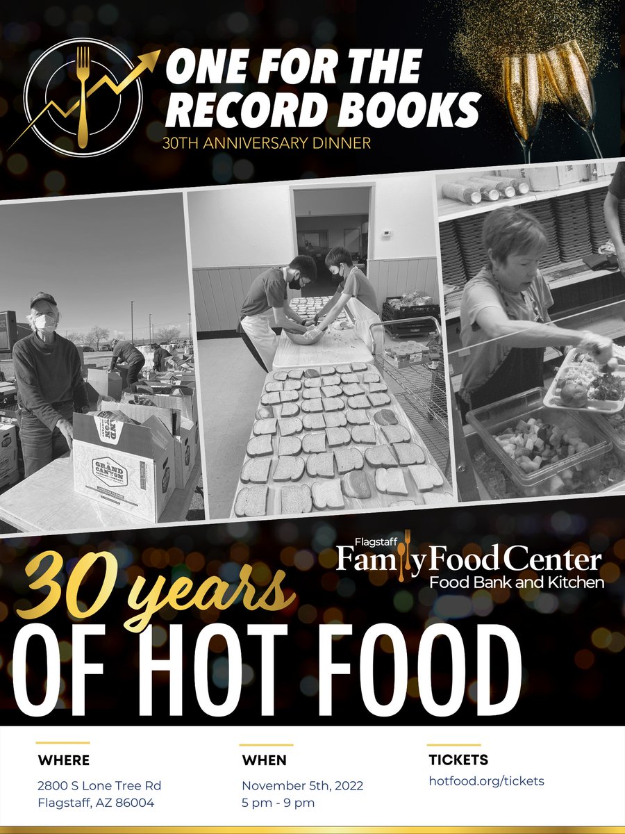For the first time in 30 years, we will be hosting a celebration dinner and fundraiser and you won't want to miss it! hotfood.org/tickets

We've been serving free meals to the Flagstaff community, uninterrupted, since December 25th, 1991 💪