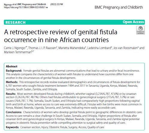 cngongo's tweet photo. Access to emergency obstetric care remains a clear challenge in some countries, while in others we see signals of obstetric fistula prevention.

📣 New paper on country differences in fistula causes ➡️
https://t.co/GMk1m6pgxr https://t.co/WKXhrv8b14