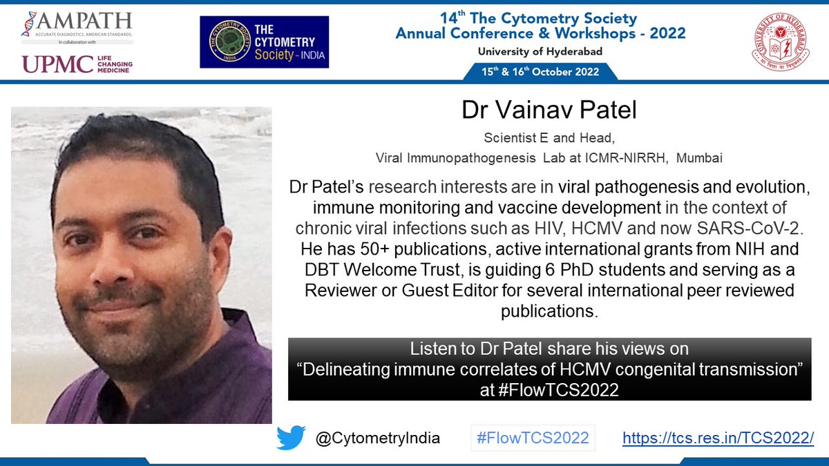 THE CYTOMETRY SOCIETY (@cytometryindia) on Twitter photo Join us at #FlowTCS2022 at #Hyderabad, where Dr Patel would share his experience with delineating immune correlates of HCMV congenital transmission. #Flowcytometry #immunology <a href="/ICCS_Education/">ICCS_Education</a> <a href="/drkunalsehgal/">Kunal Sehgal</a> <a href="/PrashantTembha1/">Prashant Tembhare</a> <a href="/DrArunCMC/">Arun Kumar Arunachalam</a> <a href="/LakshmiKoulmane/">Sindhura Lakshmi</a> <a href="/ananthvikas/">ananthvikas</a> <a href="/Thulas31081987/">Thulasi Raman</a> Join us at #FlowTCS2022 at #Hyderabad, where Dr Patel would share his experience with delineating immune correlates of HCMV congenital transmission. #Flowcytometry #immunology <a href="/ICCS_Education/">ICCS_Education</a> <a href="/drkunalsehgal/">Kunal Sehgal</a> <a href="/PrashantTembha1/">Prashant Tembhare</a> <a href="/DrArunCMC/">Arun Kumar Arunachalam</a> <a href="/LakshmiKoulmane/">Sindhura Lakshmi</a> <a href="/ananthvikas/">ananthvikas</a> <a href="/Thulas31081987/">Thulasi Raman</a>