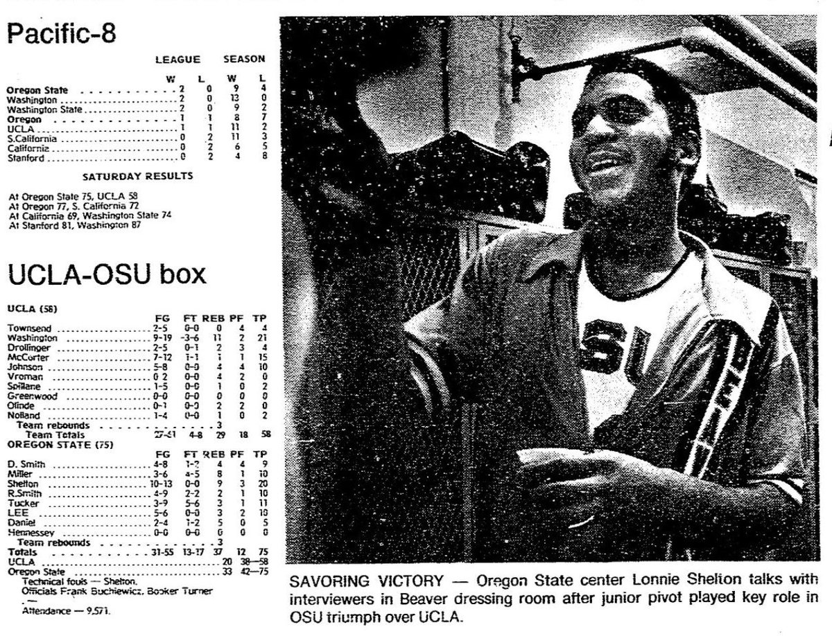 77Blazers's tweet photo. His final year at @BeaverMBB, #LonnieShelton dunked near the end of #OSU 75-58 victory vs @UCLAMBB.
The dunk was still illegal at the time, so technical foul was called, to the delight of the fans at #GillColiseum. @Hoophall coach #RalphMiller wasn’t too happy https://t.co/pHhPXwpn92