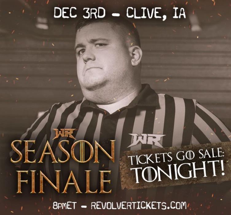Chinn_Ref's tweet photo. 12.3.22
@PWRevolver ending 2022 strong! 
Season Finale 
Clive, IA

Tickets go on sale TONIGHT, Oct 10th at 8pmET: https://t.co/xlaPpJJLao https://t.co/FPzKXcmXAU