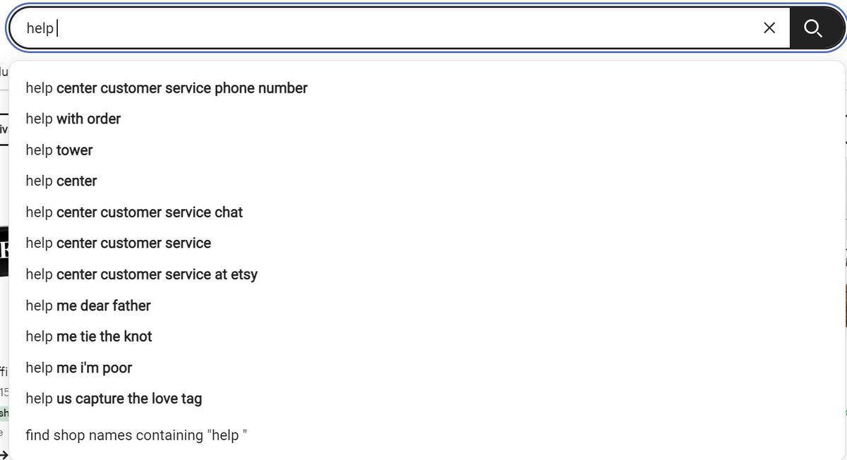 EscapeGhost_'s tweet photo. When you type "help" in Etsy's searchbar you can see that people try to use it to find customer service. Bruh. https://t.co/bVM3EQTpZp
