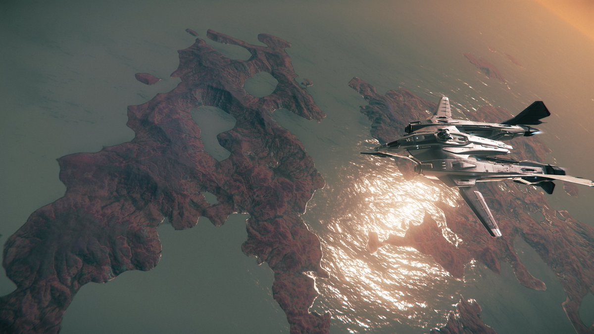 TheFreeNavy's tweet photo. So, apparently, I’m oblivious. I had no idea that water was present in multiple locations. Makes for some gorgeous fly overs on Hurston. #StarCitizen @RobertsSpaceInd @CloudImperium https://t.co/bbvvec5KiW