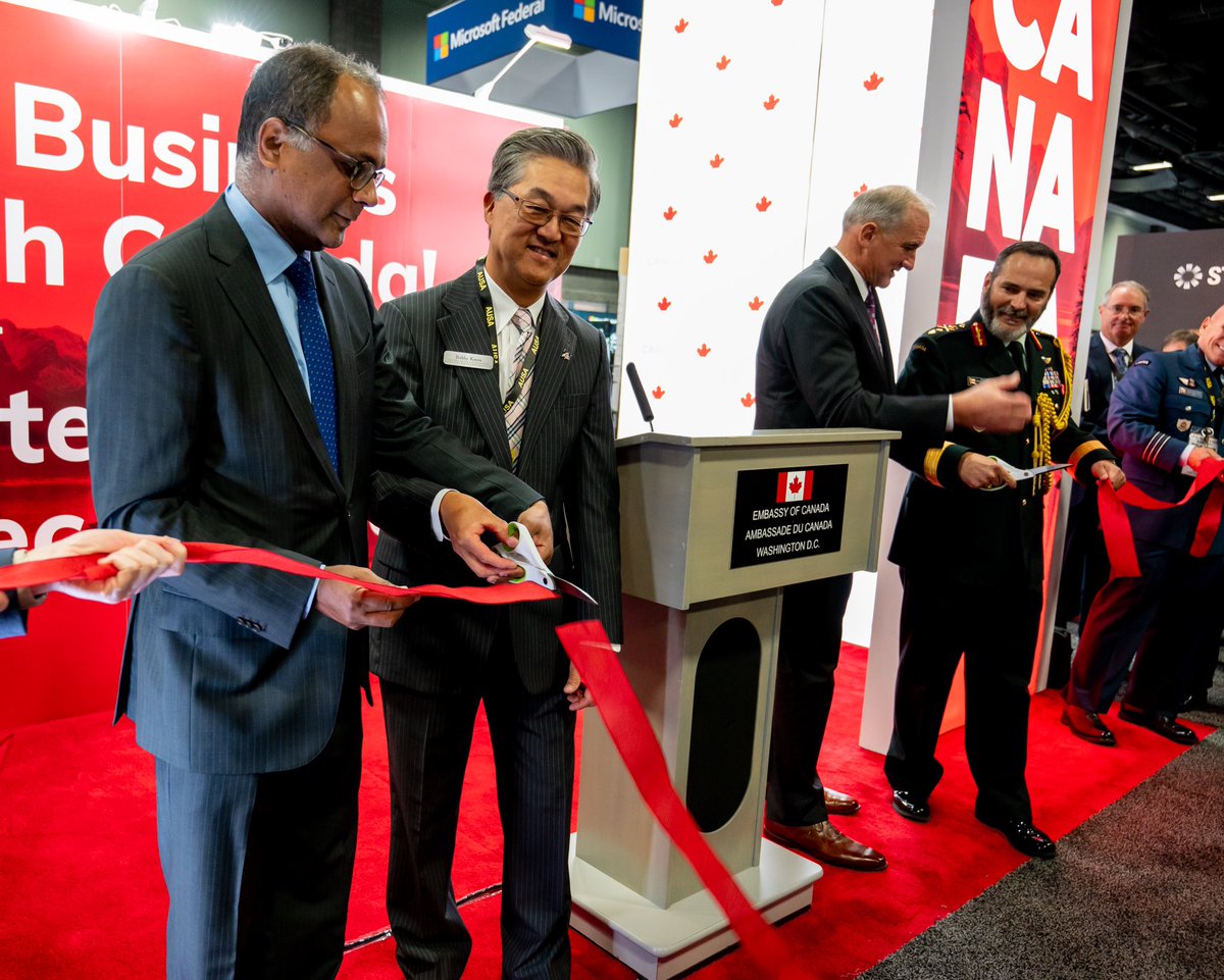 Great first day at #AUSA2022! Canada Pavilion 🇨🇦 officially opened by <a href="/CanEmbUSA/">Embassy of Canada US</a> Deputy Head of Mission, Arun Alexander, President &amp; CEO of the <a href="/CanComCorp/">Canadian Commercial Corporation</a>, Bobby Kwon, <a href="/AUSAorg/">Assn. of the US Army</a> Pres. &amp; CEO, Ret. Gen. Robert Brown, and <a href="/CAFinUS/">Canadian Forces in 🇺🇸</a> MGen Michel-Henri St-Louis.