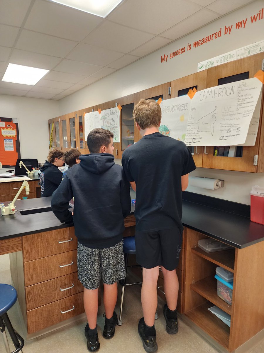 FortCalhounSci's tweet photo. Biology students researched biotic and abiotic aspects of various African GPS locations.  They created amazing posters and collected data from their peers via a gallery walk around the classroom.  #learningthroughapplication #wearescientists https://t.co/sVF3nMIPtO