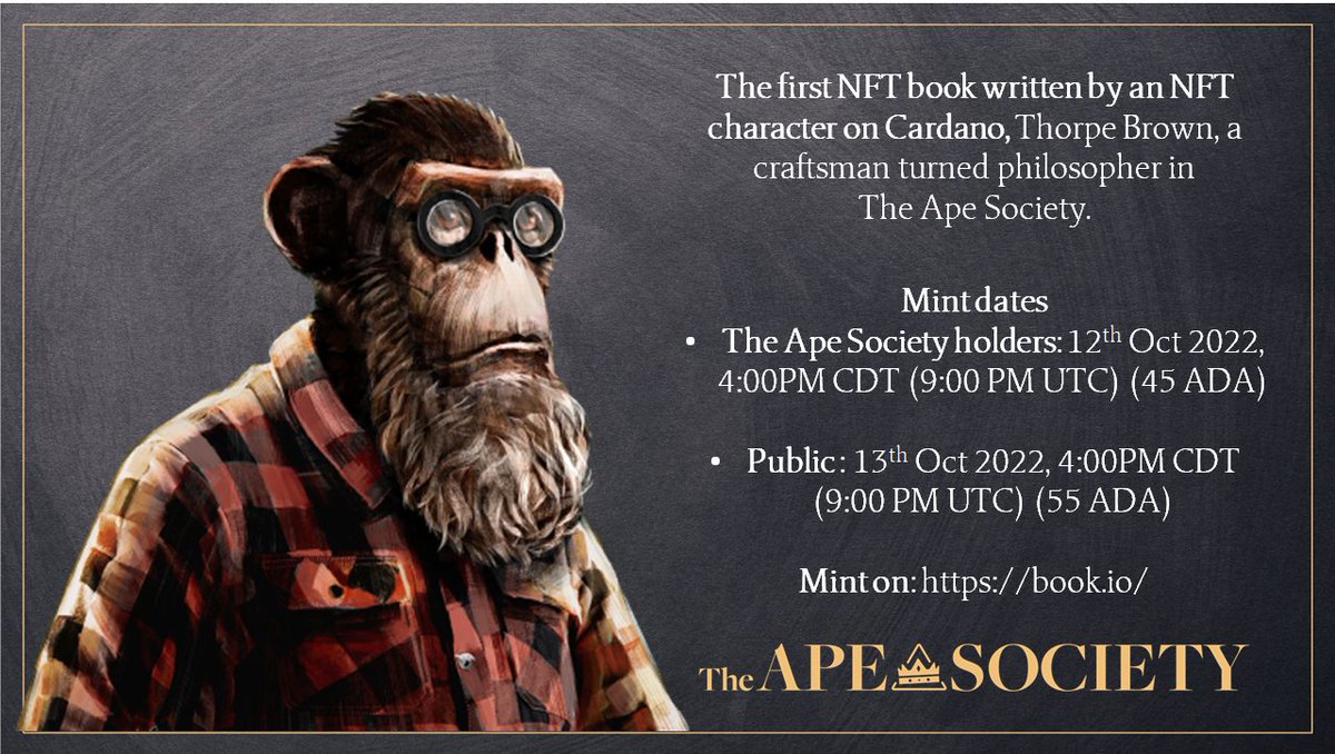 sfumato44's tweet photo. Save the date for #BookMint of "Your reality is a construction"(n = 2000)🚀✨
- @the_ape_society holders: 12th Oct 2022, 9:00 PM UTC (45 ADA)
- Public: 13th Oct 2022, 9:00 PM UTC (55 ADA)
Mint on: https://t.co/ZEp57iDOj6 @book_io; 16 unique covers, max 3 per mint #CNFT #NFT https://t.co/fDQFU8uIm4