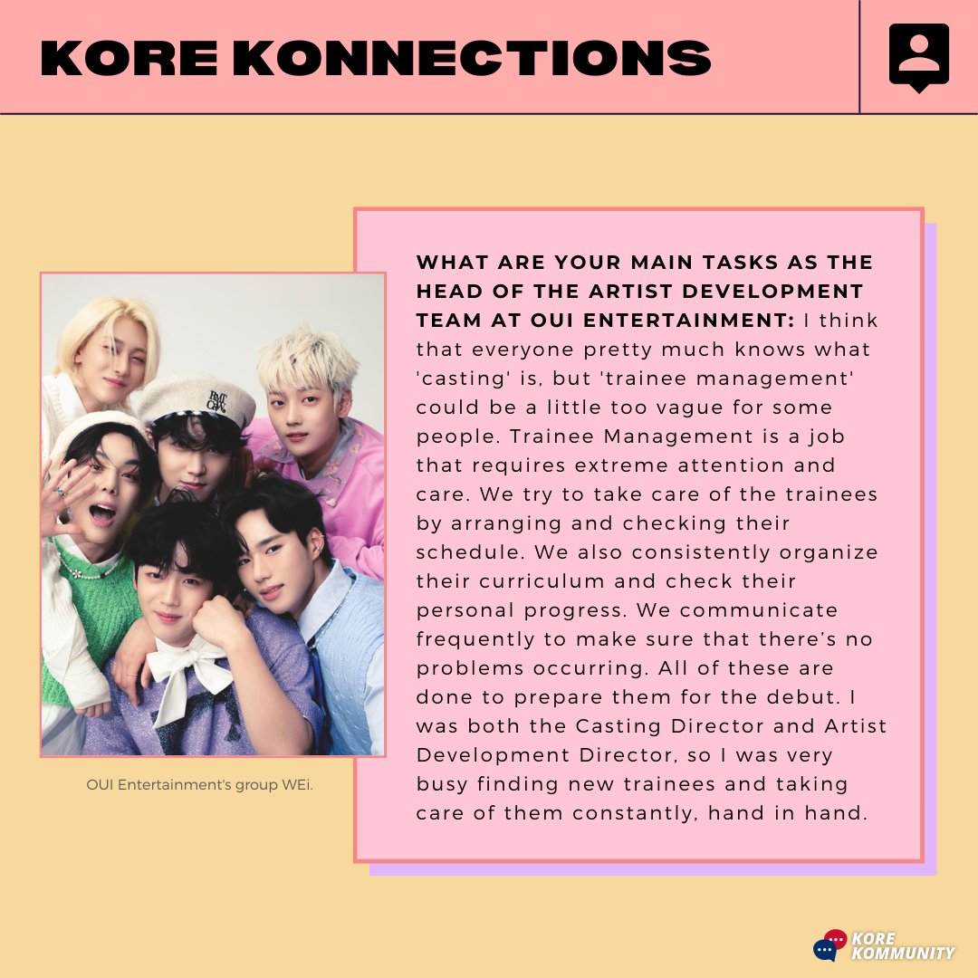 korekommunity's tweet photo. What does it take to become a trainee? The Head of the Artist Development Team at #OUIEntertainment will tell you 🎤

Darren Won leads casting and trainee management at @OUI_ent, home to #WEi and #KimYohan

#kpop #kpoptrainee #kpopaudition #kpopmusic #idoltrainee #trainee (Pt. 1) https://t.co/DWJqq0ZDFg