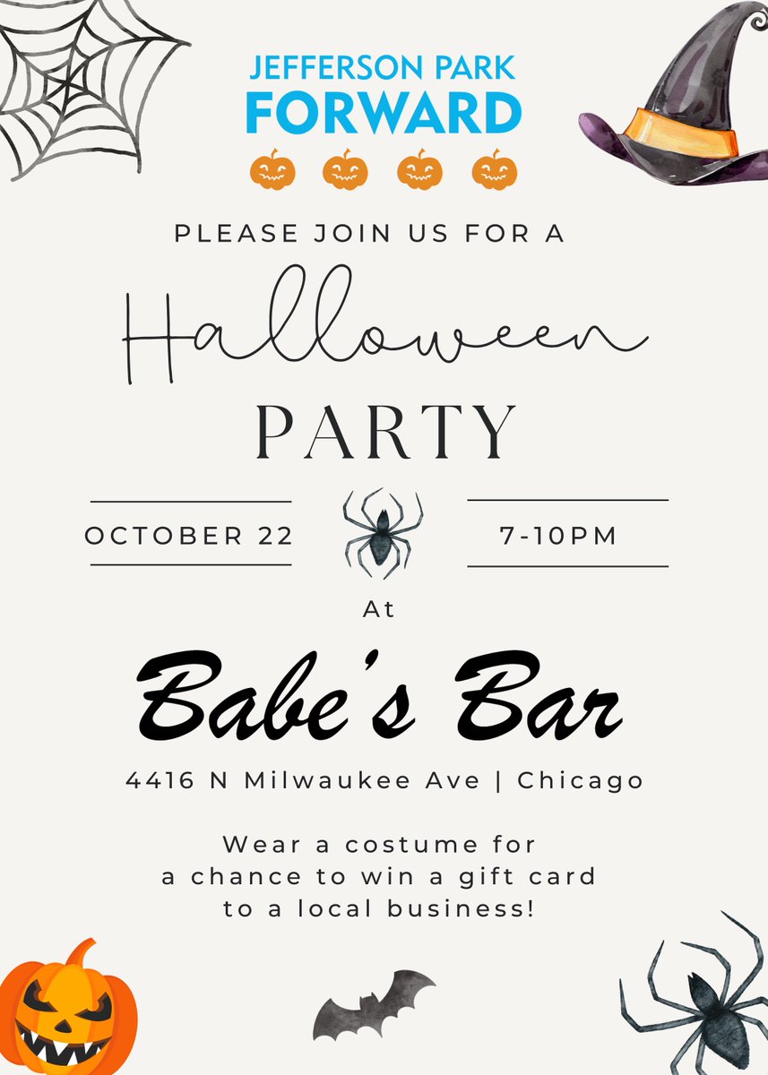 Join JPF for a Halloween Party on Saturday, October 22 from 7-10pm at Babe's (4416 N Milwaukee Ave, Chicago)! Wear a costume for a chance to win gift cards to local businesses!