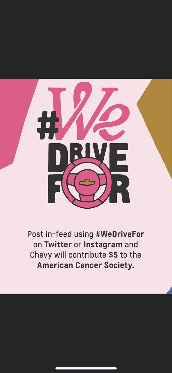 TjBober's tweet photo. #WeDriveFor. And Chevy donates $5 to American Cancer Society. https://t.co/cCzZYaqRR4