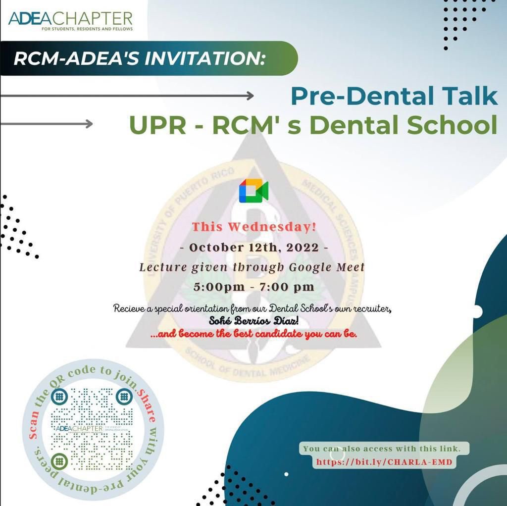 predentales's tweet photo. Saludos pre-dentales! 🦷
Les queremos compartir las actividades pautadas para esta semana! 
Miércoles, 12 de octubre: Charla informativa sobre la Escuela de Medicina Dental.
Viernes, 14 de octubre: Tour de la Escuela de Medicina Dental RCM y charla del portafolio. https://t.co/GooSOcGjDw