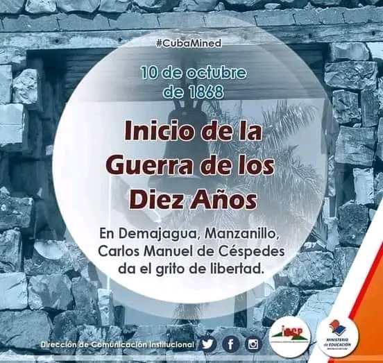 maria_laviste's tweet photo. #Cuba#CubaMined
@Educa_Gtmo 
Inicio de la guerra de independencia ,de la Revolución cubana  10 de octubre.
El padre de la patria ,Carlos Manuel de Céspedes  dio la libertad a sus esclavos y se despojo  de todo para lograr la independencia que hoy defendemos.
#TenemosMemoria https://t.co/0Nn11cVz00