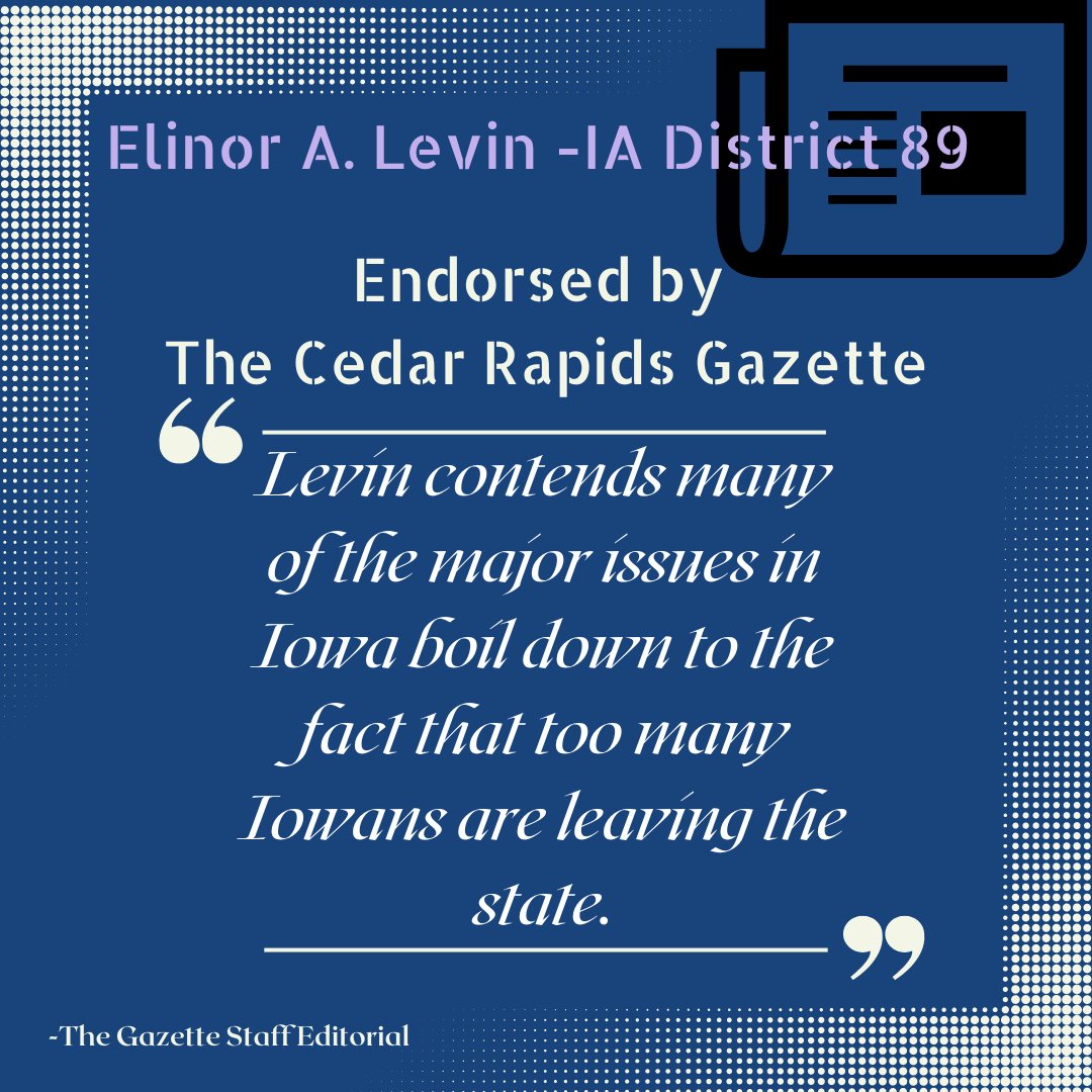 LevinforIowa's tweet photo. Thrilled to have earned the endorsement of @crgazette! Thank you for your confidence, and thank you for continuously informing our community!
#iadist89 #LevinforIowa #ConsiderCompassion https://t.co/5JVWSRWYxs
