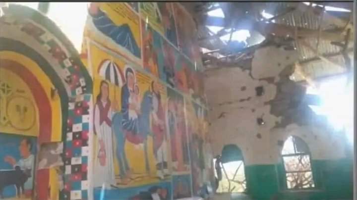 Dr_HagosAbrha's tweet photo. A church of #Kidane Mihret (St. Mary Church) around Tselimoy (North-western Tigray) was damaged by the invading forces. https://t.co/jU8vBFGuFc