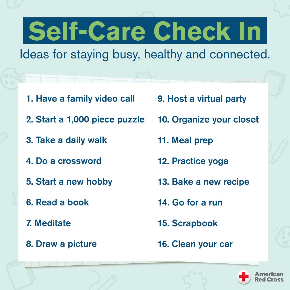 indianaRedCross's tweet photo. Finding things you enjoy and always being gentle with yourself today and every day! #WorldMentalHealthDay🧘
#mentalhealth #selfcare #indianaredcross #americanredcross #whyiredcross #bekind #redcrossheroes https://t.co/IqvSPYTpTF