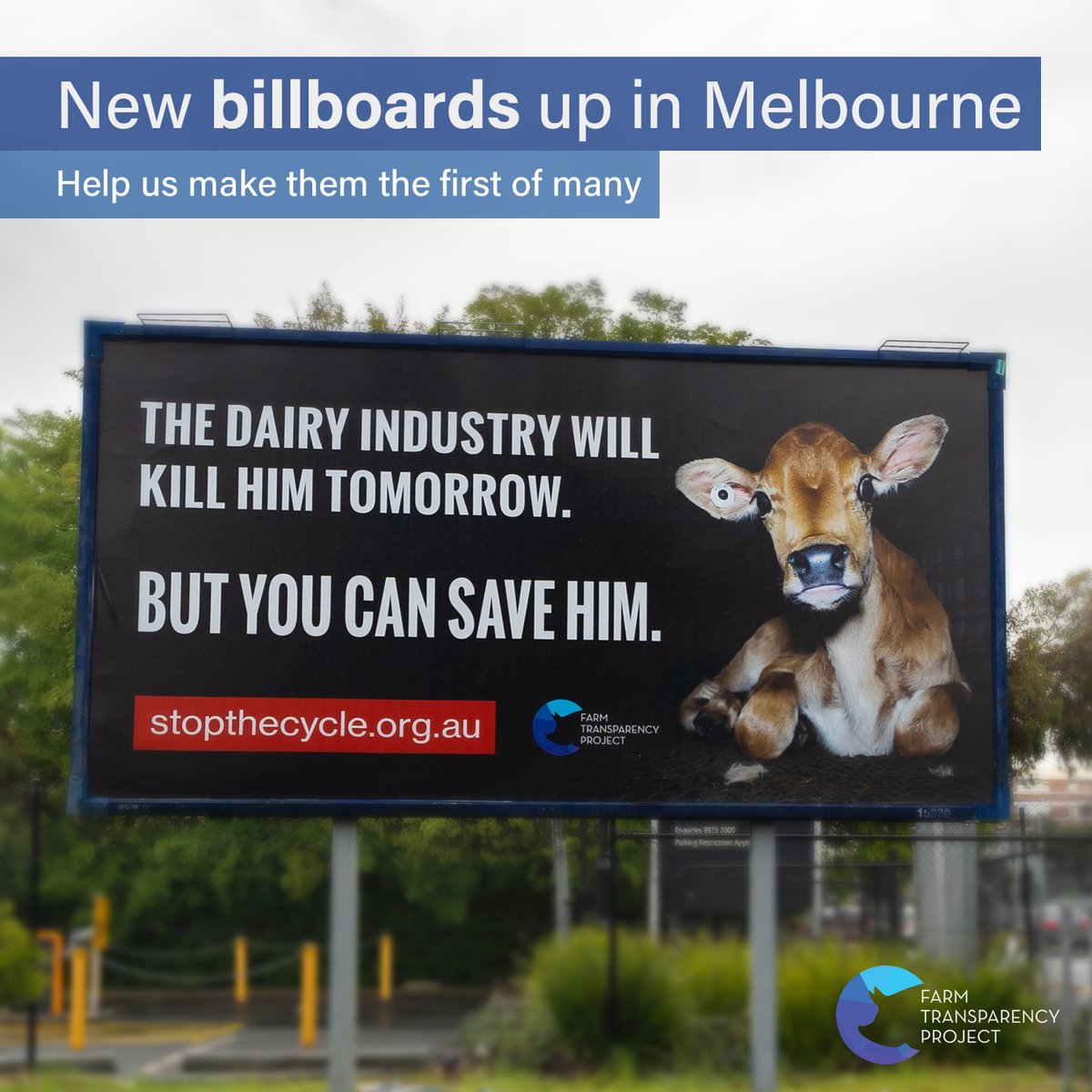 farmtr_project's tweet photo. We're putting animal protection messages on billboards around Melbourne, starting with the dairy industry - with two boards in Brunswick and Albion.
Help us make them the first of many: https://t.co/KfbnpdjwUX https://t.co/tUJ3UdZv35