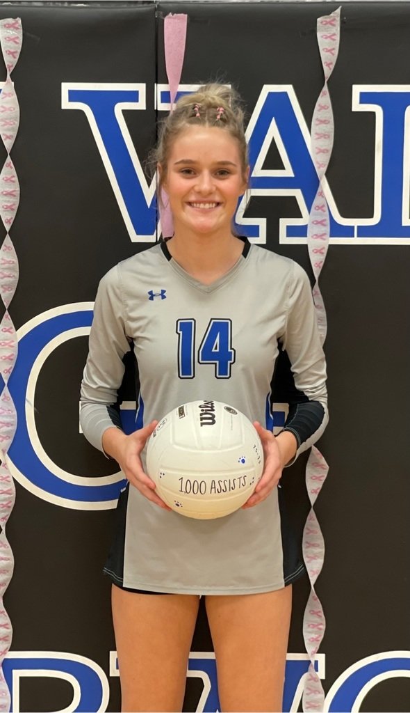 OkawValley's tweet photo. Even though the varsity volleyball game was cancelled tonight due an unforeseen safety issue, we still got the chance to recognize senior Karson Park for her 1,000th career assist from last week! Congratulations KP! We are proud of you. https://t.co/auxpzqX9VQ