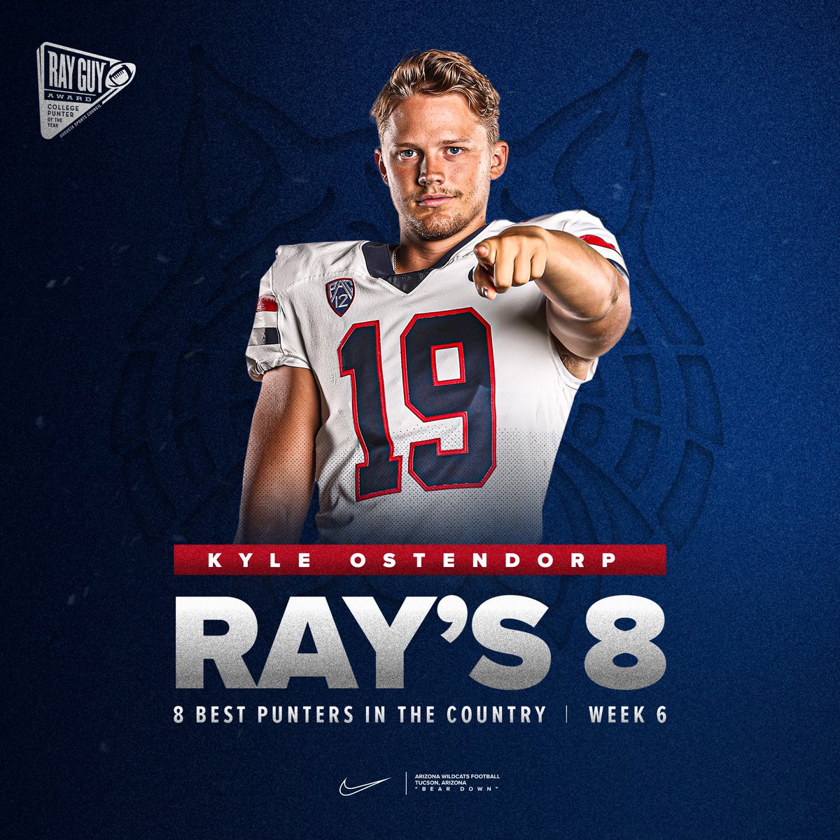 ArizonaFBall's tweet photo. Congratulations to our guy @kyleostendorp on being named to Ray's 8, the 8 Best Punters in the Country for Week 6🏈

#ItsPersonal | #RiseWithUs https://t.co/QzRl3ZP7hE
