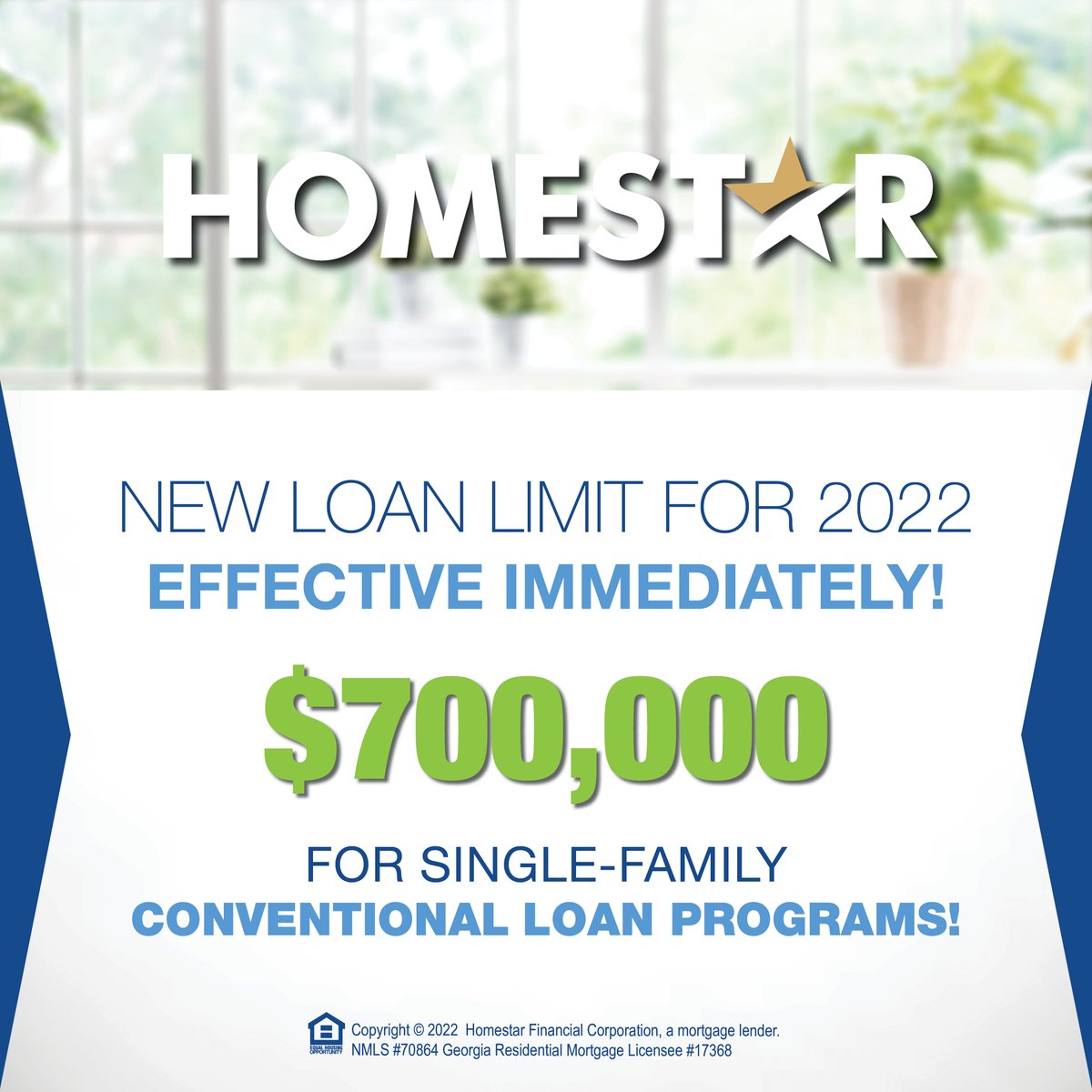 CreasiaMlo's tweet image. If you're considering purchasing a new home, we have some exciting news! HOMESTAR is now accepting conforming loan limits up to $700,000 for single-family Conventional loan programs. 

#loanlimits #chooseHOMESTAR #homeownership #conventionalloan