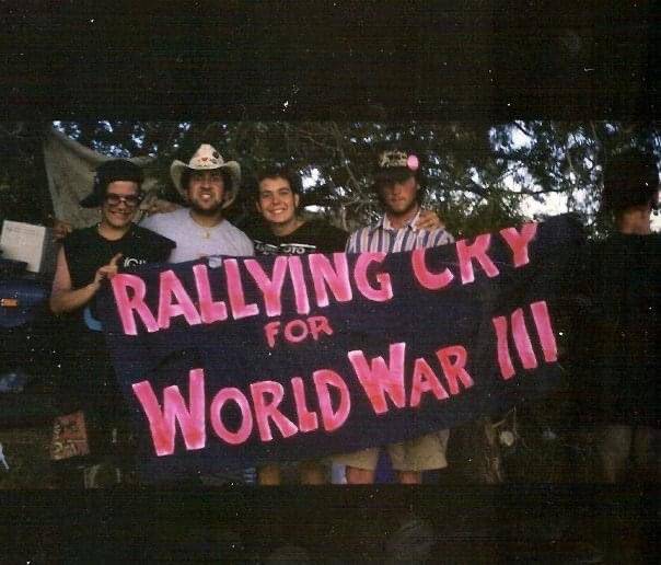 ProfessorPlague's tweet photo. Stardate: 1999? 2000?
I don’t know where this banner came from, but we were giddy from putting on a weeklong, 100-band, quasi-illegal free festival, & probably from dehydration. #weekofgeek #libertatia https://t.co/Qdm6Guo1F9